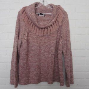 Norton McMaughton Dusty Pink Fringed Cowl Turtle Neck Pull Over Size XL